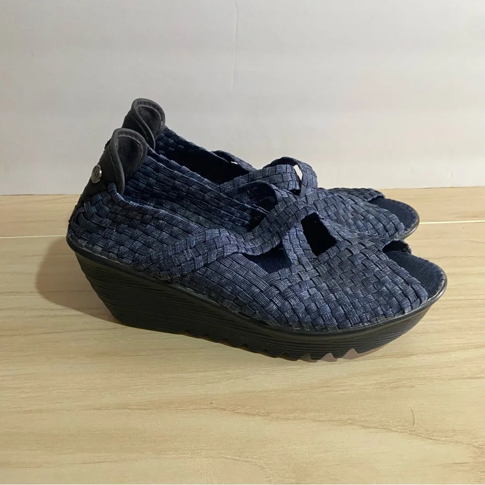 Bernie Mev. Wedge Sandals Sz 41 10 Drake Blue Woven Mary Jane Shoes Boho Comfort